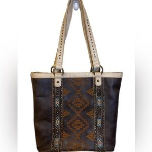Montana West Brown and Cream Aztec-Trim Shoulder Bag